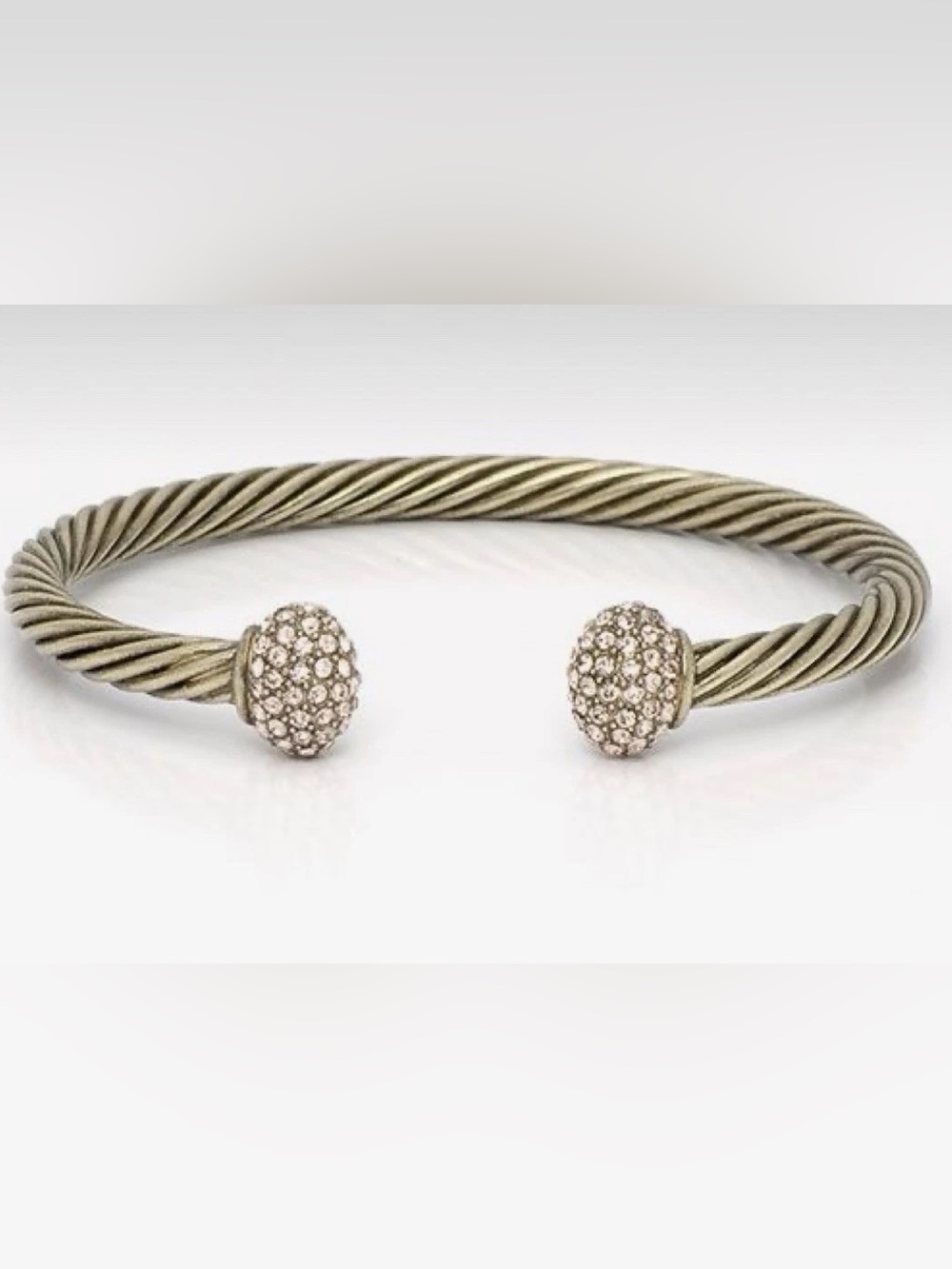 Touchstone Crystal Oxidized Brass Twisted Cable Cuff Bracelet with Pave End Caps